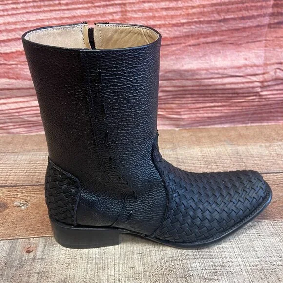 Men's Western Rodeo Cowboy Handwoven Petatillo Genuine Leather Mexican Boots - Picture 3 of 8